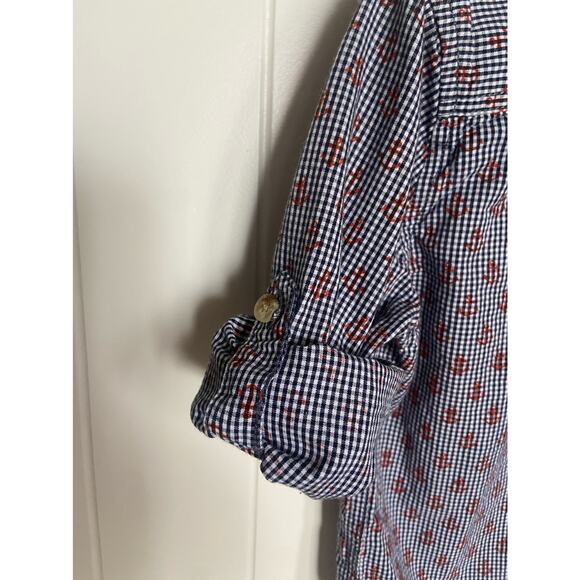 Hop Little Dudes Boys Shirt 5 6 Anchor Print Gingham Roll Tab Sleeves Blue Red - Picture 7 of 7
